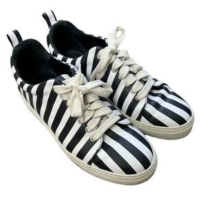 MARQUES' ALMEIDA Black & White Striped Leather Classic Sneakers